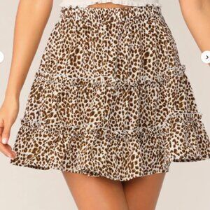 SHEIN Ruffled Leopard Print Mini Skater Skirt